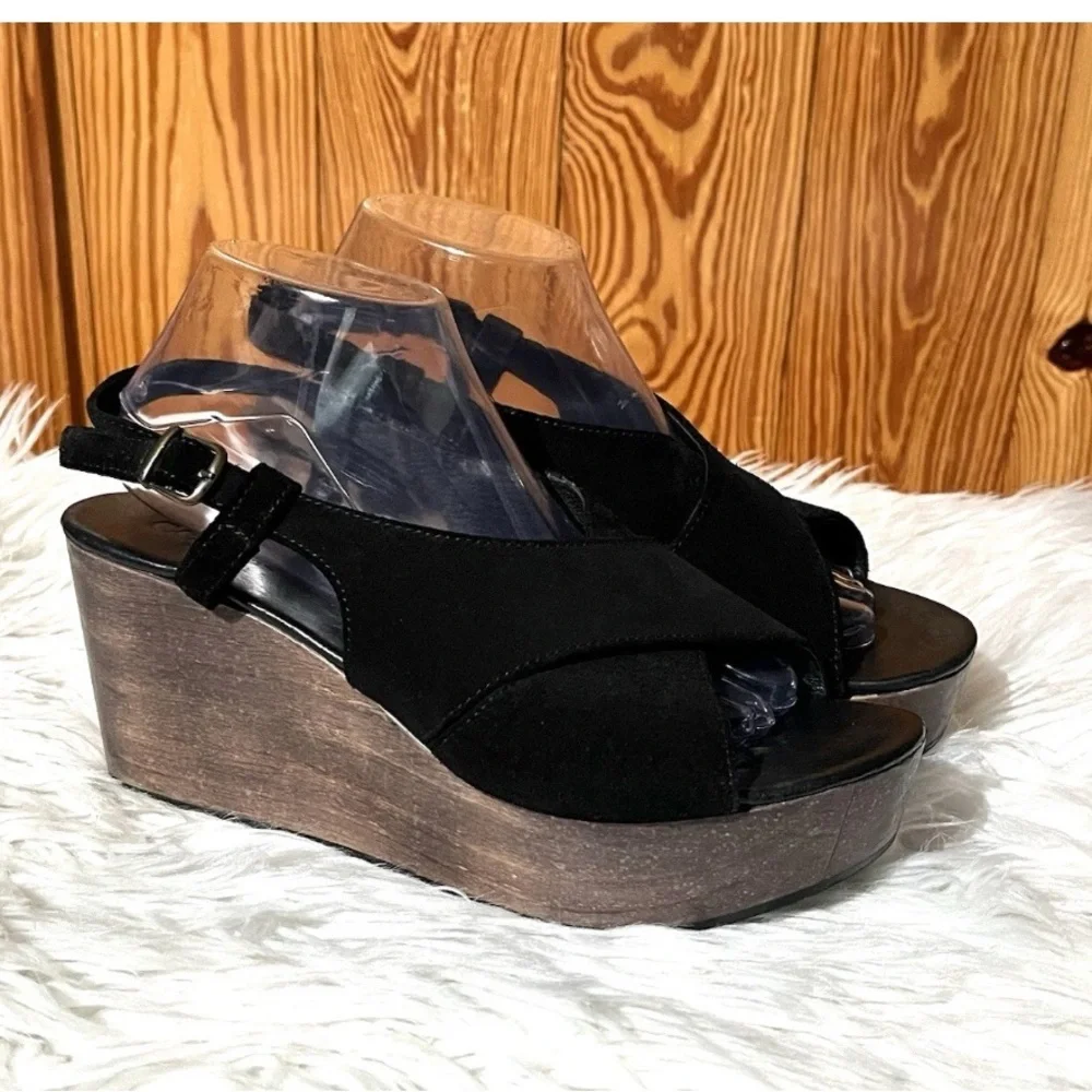 Cordani Josie Black Suede Leather Wedge Platform Sandals